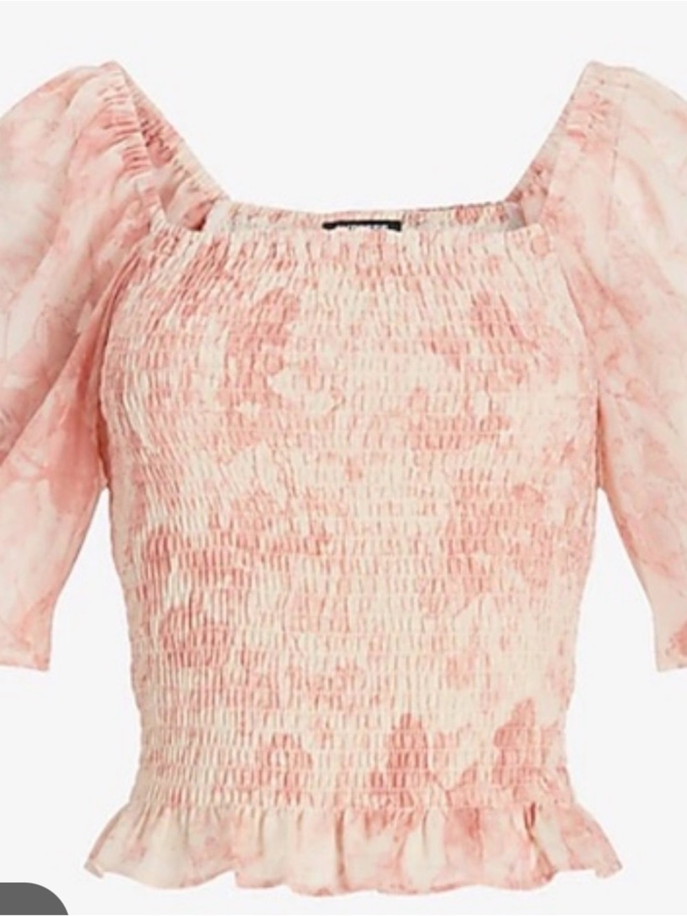 Express Floral Smocked Top Size XS NWT Pink Sheer Puff Sleeve Square Neck Blouse